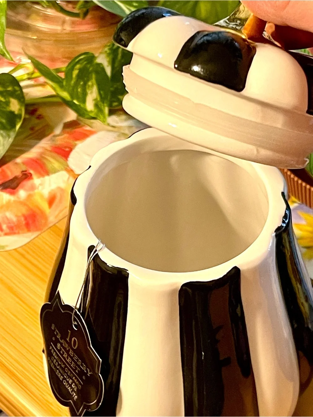 New black and white stripe ceramic pumpkin canister jar